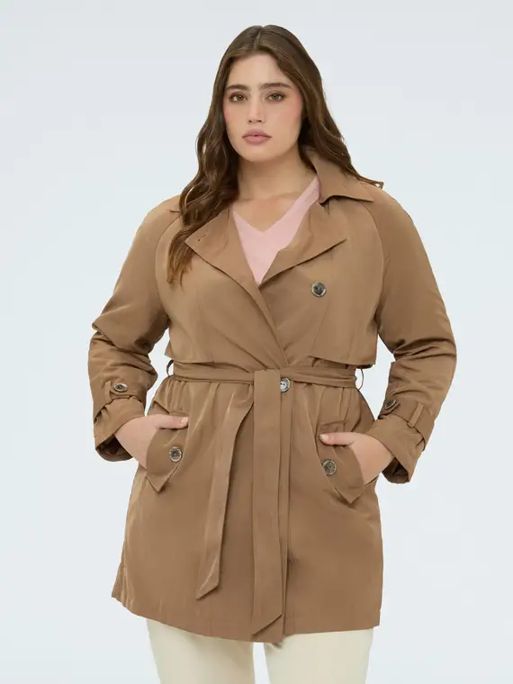 Trench in raso con cintura Donna, Marrone (50 IT)