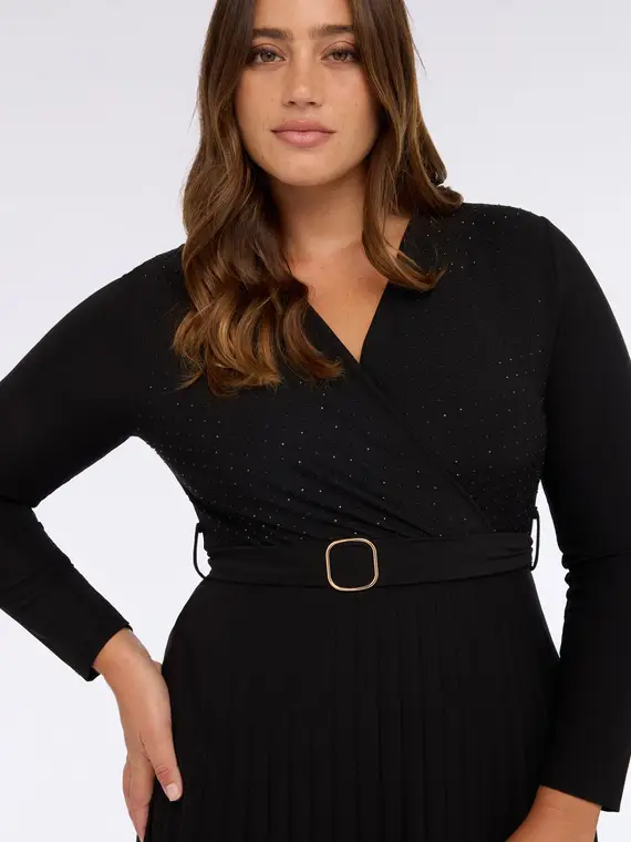 Vestito con gonna plissé e cintura Donna, Nero (60-62 IT) miniatura 3