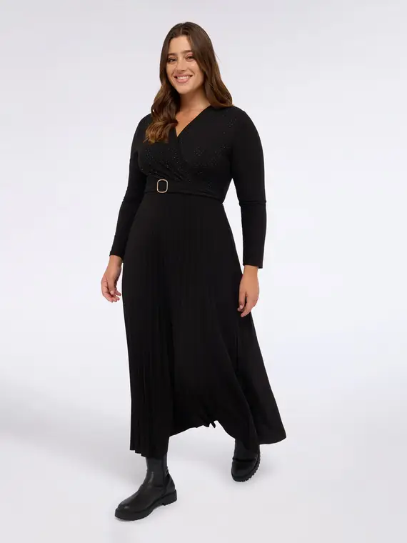 Vestito con gonna plissé e cintura Donna, Nero (60-62 IT)