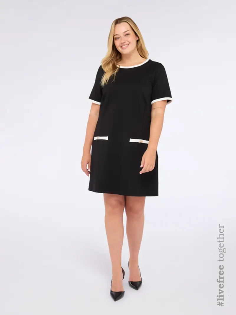 Vestito con profili a contrasto e tasche Donna, Nero (56 IT)