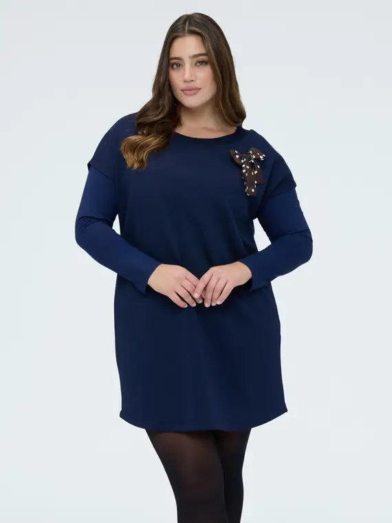 Vestito corto con fiocco a pois Donna, Blu (60-62 IT) miniatura 3