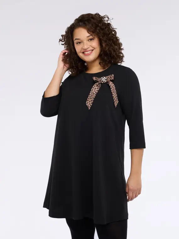 Vestito corto con fiocco maculato Donna, Nero (56-58 IT) miniatura 3