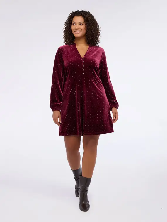 Vestito FREE in velluto con punti luce Donna, Bordeaux (48 IT)