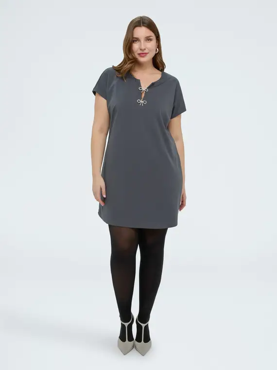 Vestito in Punto Milano con fiocchetti Donna, Grigio (44-46 IT)