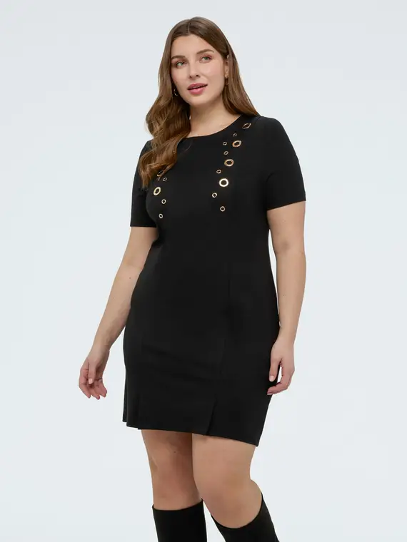 Vestito in Punto Milano con occhielli Donna, Nero (56 IT) miniatura 3