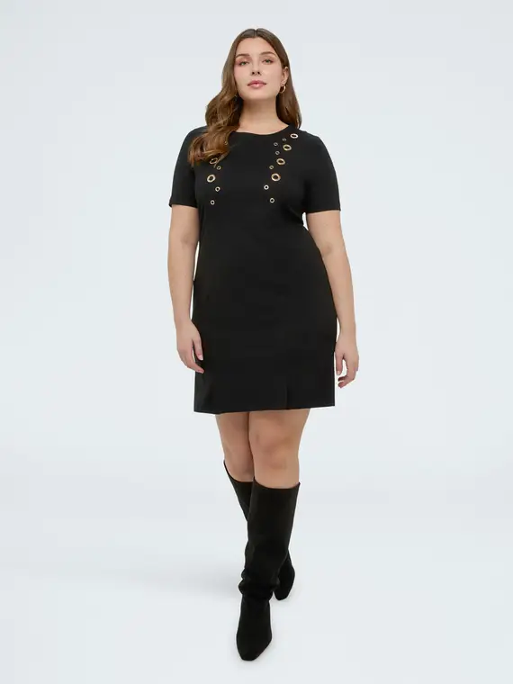 Vestito in Punto Milano con occhielli Donna, Nero (56 IT)