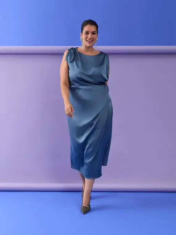 Vestito in raso con drappeggio Donna, Blu (46 IT)