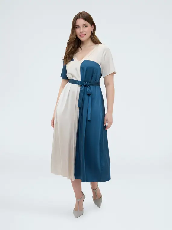 Vestito in raso stretch con cintura Donna, Ottanio (58 IT)