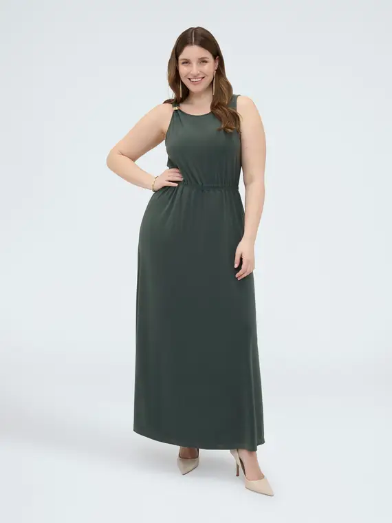 Vestito lungo in jersey con scollo sulla schiena Donna, Verde militare (60-62 IT)