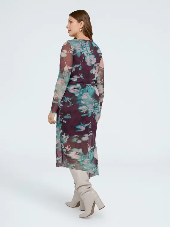 Vestito lungo in tulle con stampa Donna, Bordeaux (60-62 IT) miniatura 2