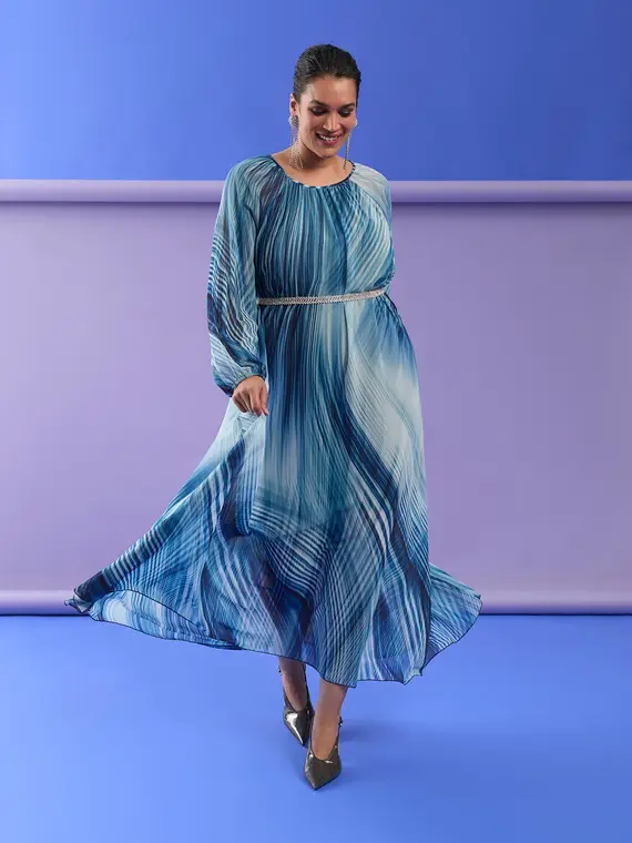 Vestito lungo stampato Donna, Blu (52-54 IT)