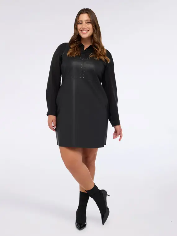 Vestito smanicato in tessuto spalmato con borchiette Donna, Nero (44-46 IT)