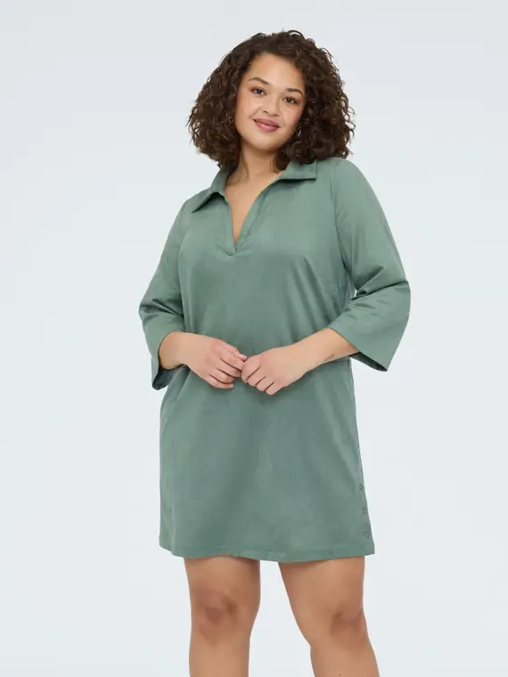 Vestito soft touch corto con colletto polo Donna, Verde militare (52 IT)