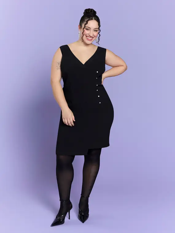 Vestito tubino con bottoni gioiello - GLAM Donna, Nero (54 IT)