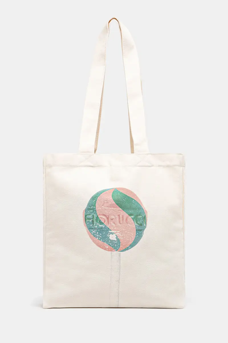 borsa in cotone Lollipop Print Canvas Tote Beige
