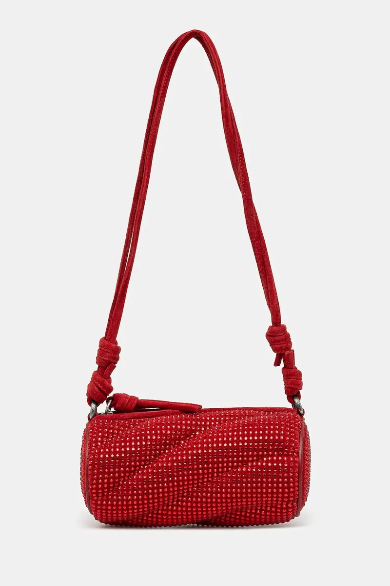 borsa in pelle scamosciata Suede Rhinestone Micro Mella colore rosso U01FMASL005LE05RD01