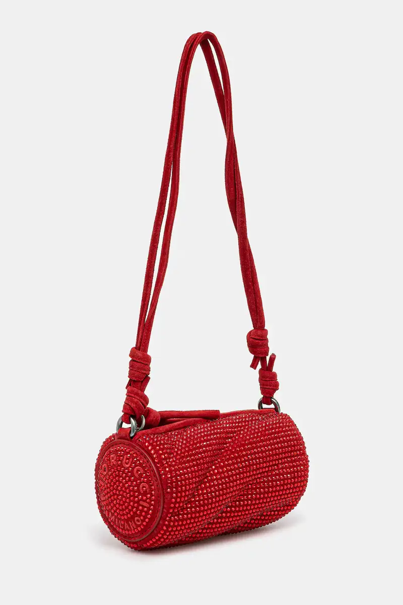 borsa in pelle scamosciata Suede Rhinestone Micro Mella Rosso miniatura 2