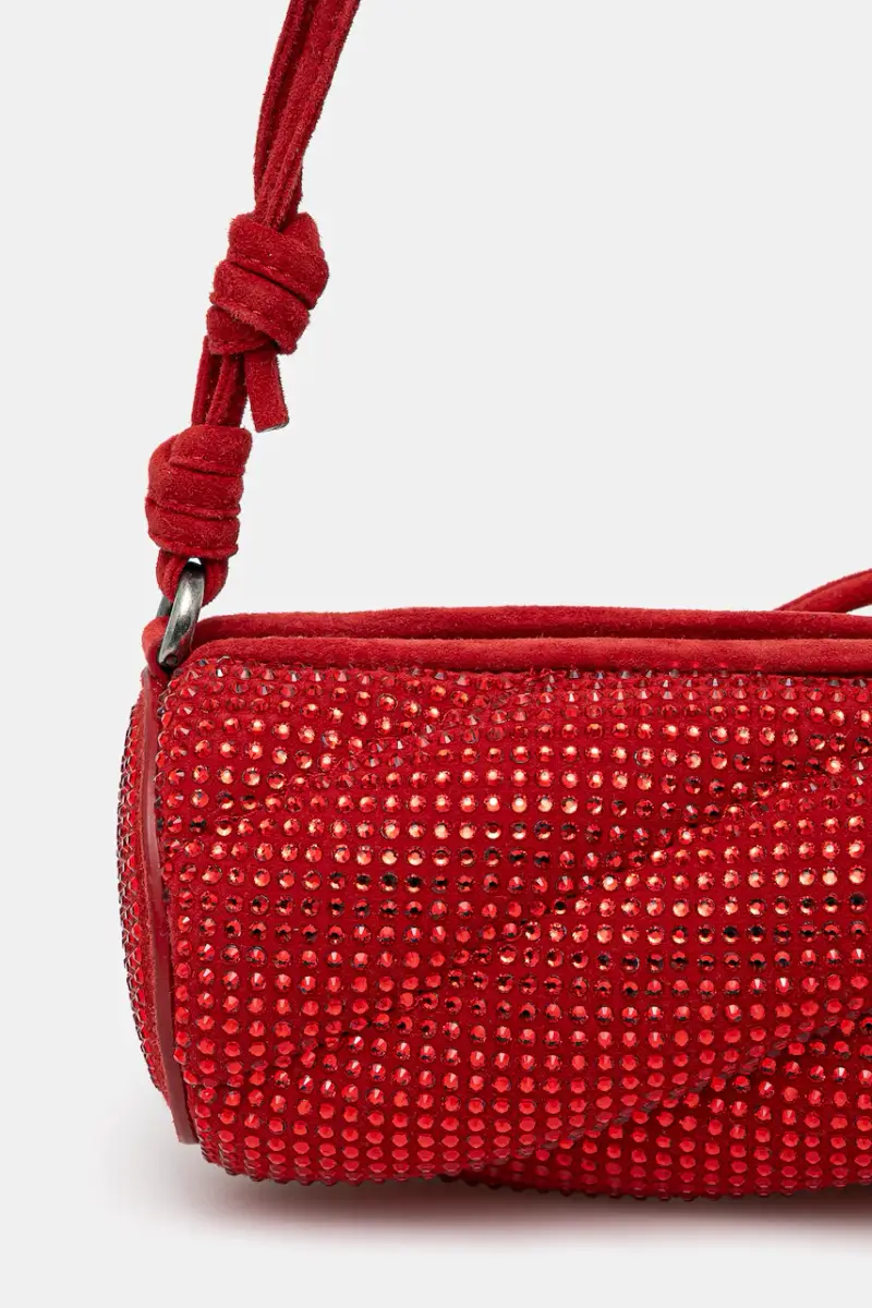 borsa in pelle scamosciata Suede Rhinestone Micro Mella Rosso miniatura 3