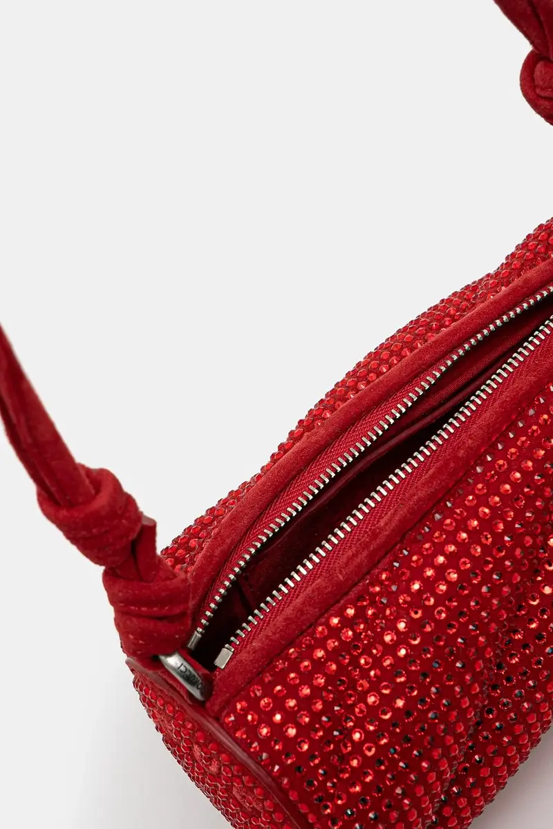 borsa in pelle scamosciata Suede Rhinestone Micro Mella Rosso miniatura 5