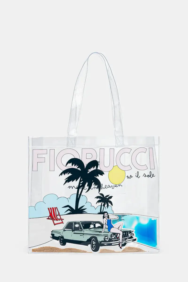 borsetta Beach Print Pvc Tote Transparente
