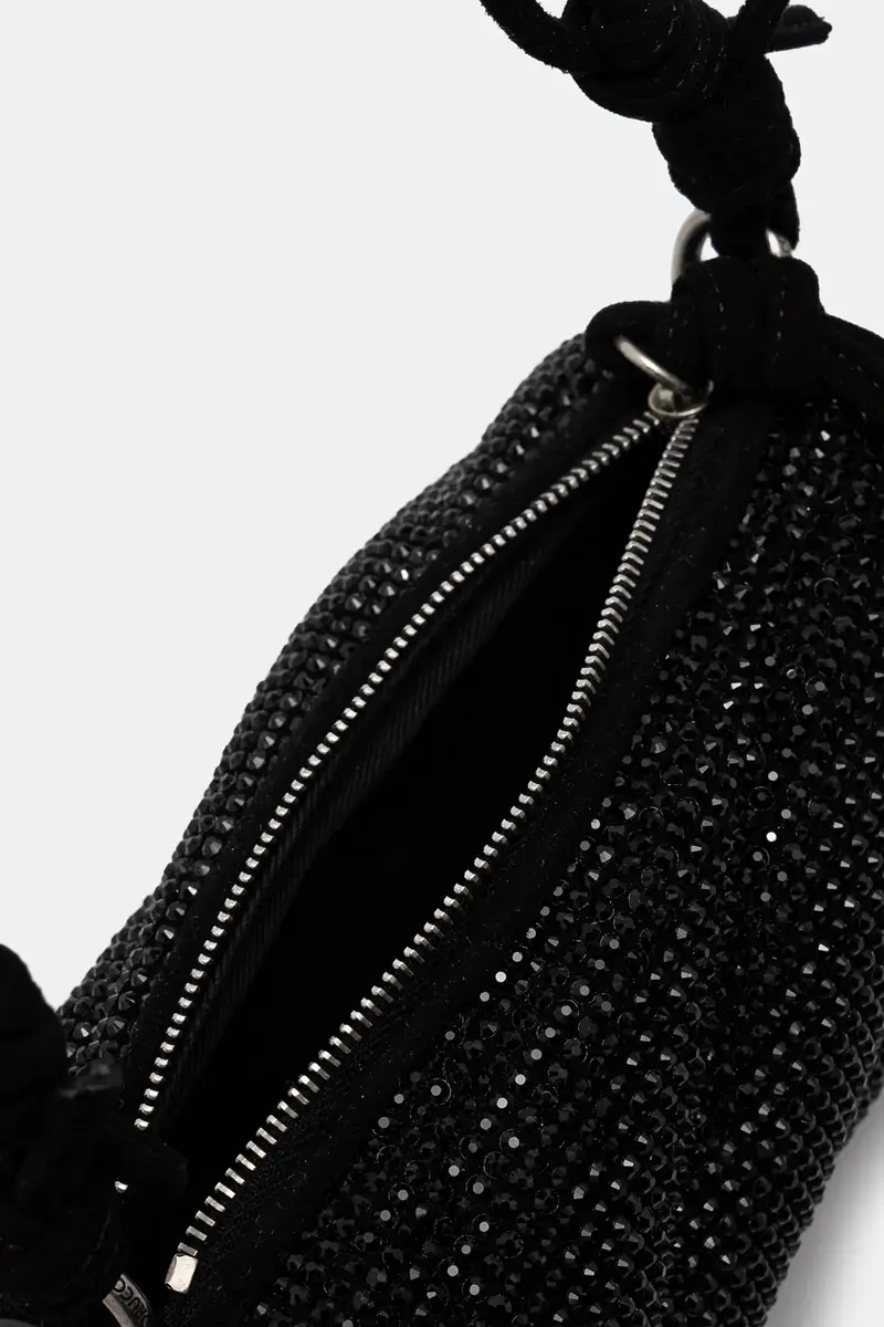 borsetta Suede Rhinestone Micro Mella Nero miniatura 5