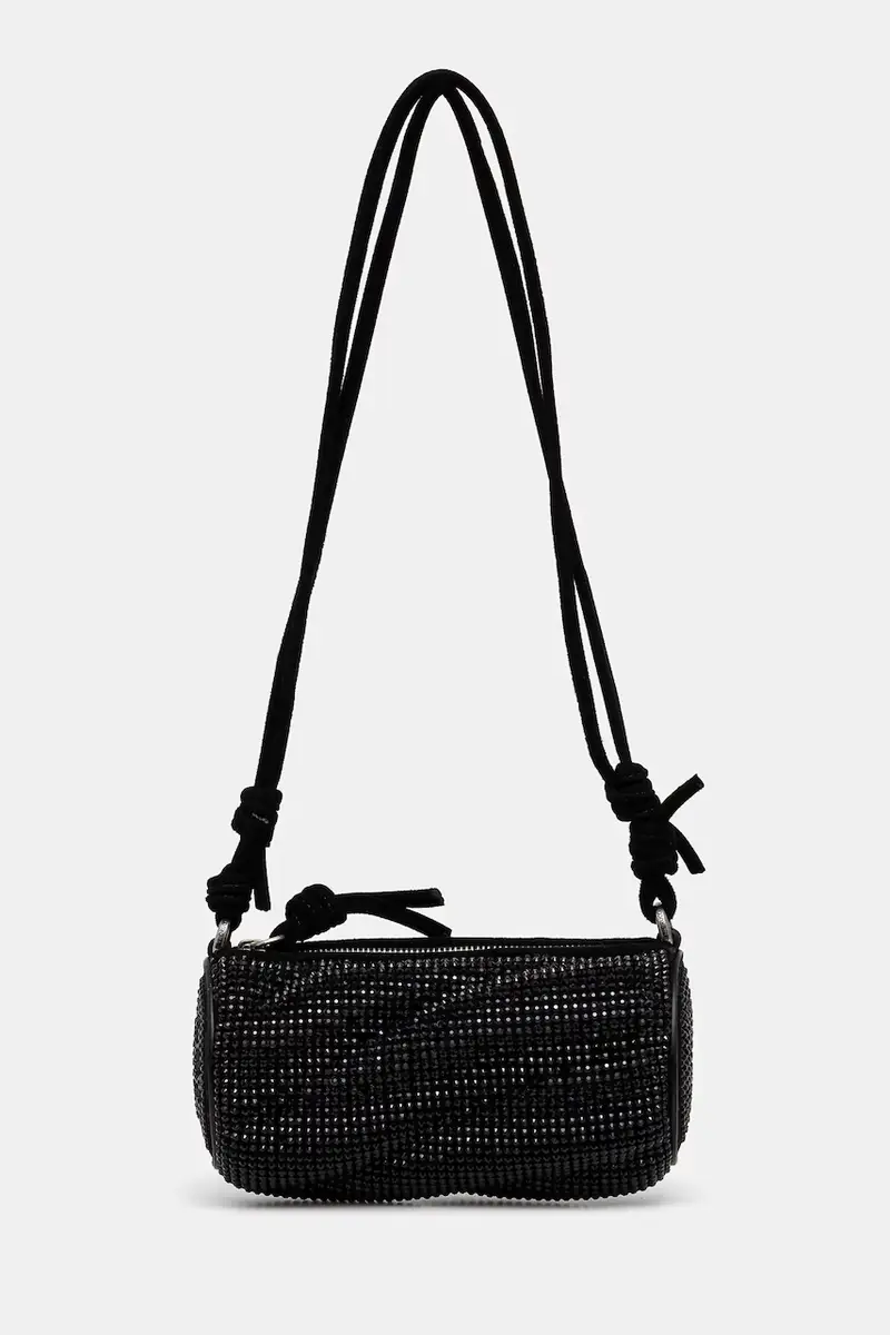 borsetta Suede Rhinestone Micro Mella Nero