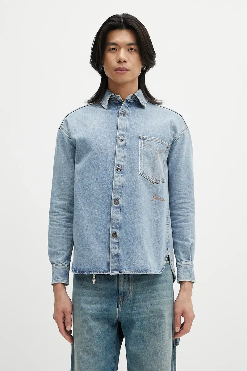 camicia di jeans Open Back Embroidered Denim colore blu W02SMDSI390DN01DN01