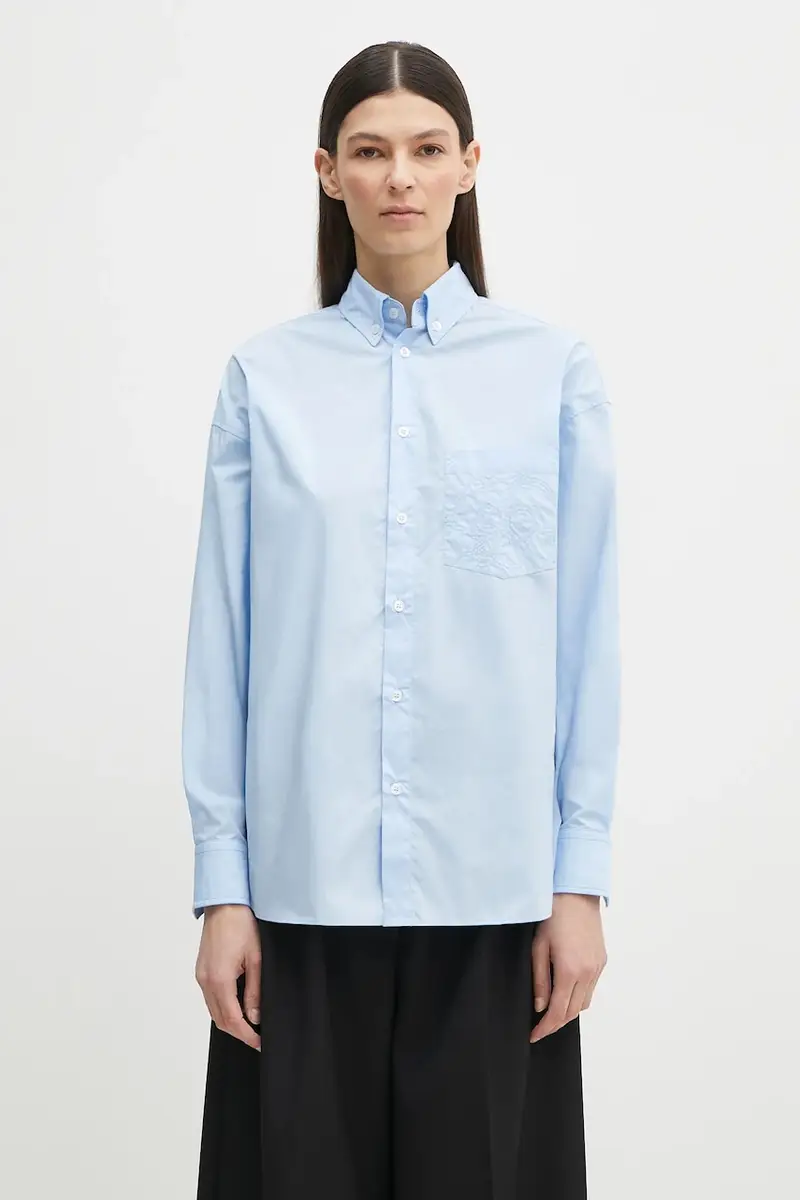 camicia in cotone Angel Embroidered Relaxed Fit donna colore blu U02SPTLO055CO02BL02