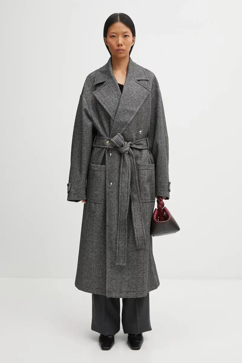 cappotto con lana Herringbone Maxi colore nero W25FWOCO001PL01GY01 miniatura 5