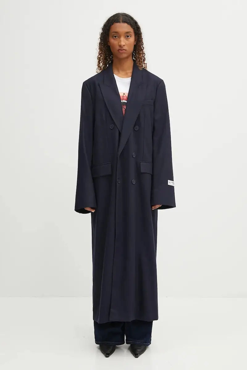 cappotto in lana Light Wool Maxi colore blu navy W02FPOCO382WO01BL05