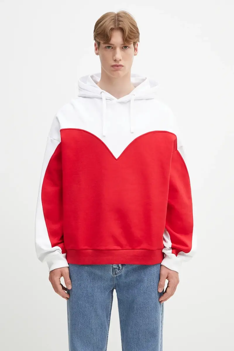 felpa in cotone Heart Relaxed Fit colore bianco con cappuccio U02SPSHO092CJ05RD01