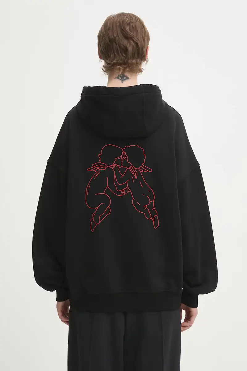 felpa in cotone Kissing Angels Love Print Relaxed donna colore nero con cappuccio W25FWSHO002CJ05BK01 miniatura 3