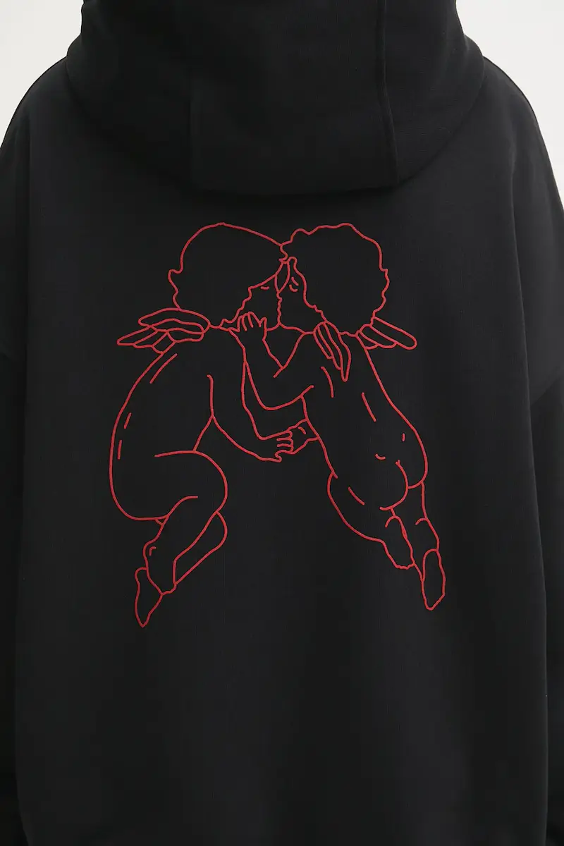 felpa in cotone Kissing Angels Love Print Relaxed donna colore nero con cappuccio W25FWSHO002CJ05BK01 miniatura 5