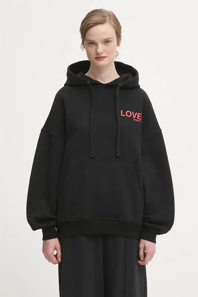 felpa in cotone Kissing Angels Love Print Relaxed donna colore nero con cappuccio W25FWSHO002CJ05BK01