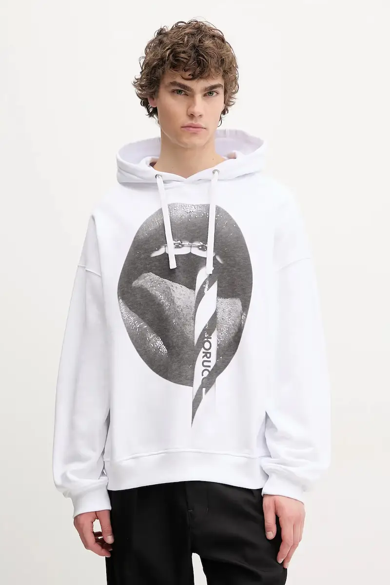 felpa in cotone Mouth Print Relaxed Fit Hoodie colore bianco con cappuccio U02SPSHO092CJ05WH05 miniatura 2