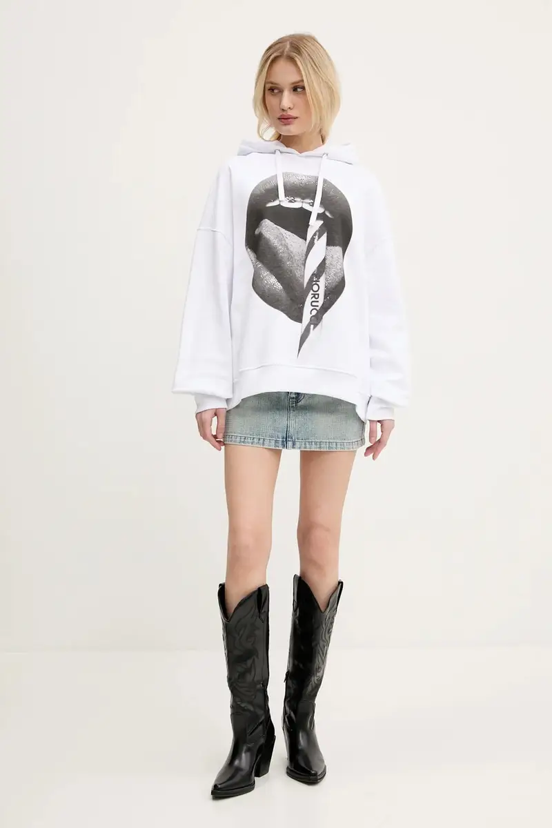 felpa in cotone Mouth Print Relaxed Fit Hoodie colore bianco con cappuccio U02SPSHO092CJ05WH05 miniatura 3