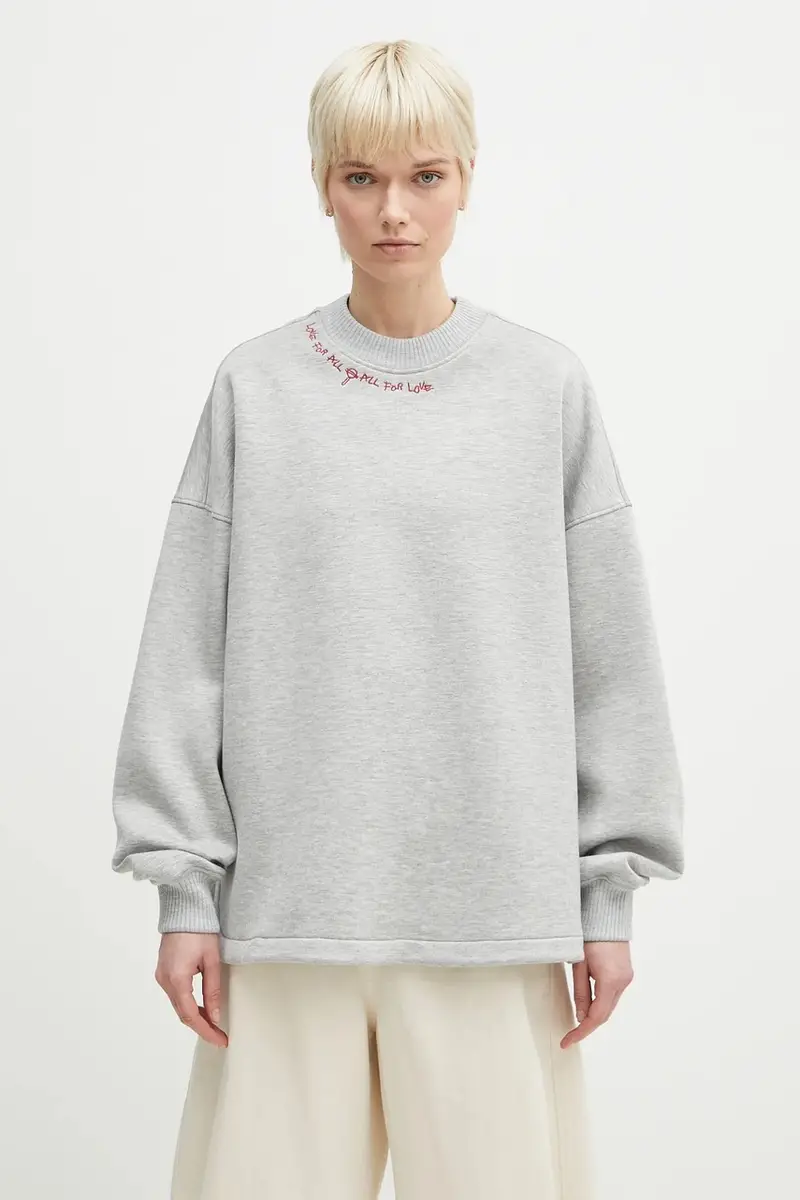 felpa Neoprene Embroidered Neck Relaxed Fit Grigio miniatura 2