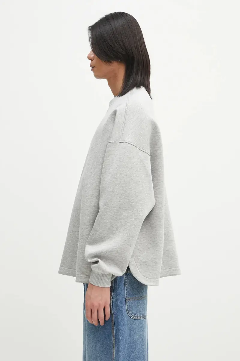 felpa Neoprene Embroidered Neck Relaxed Fit Grigio miniatura 3