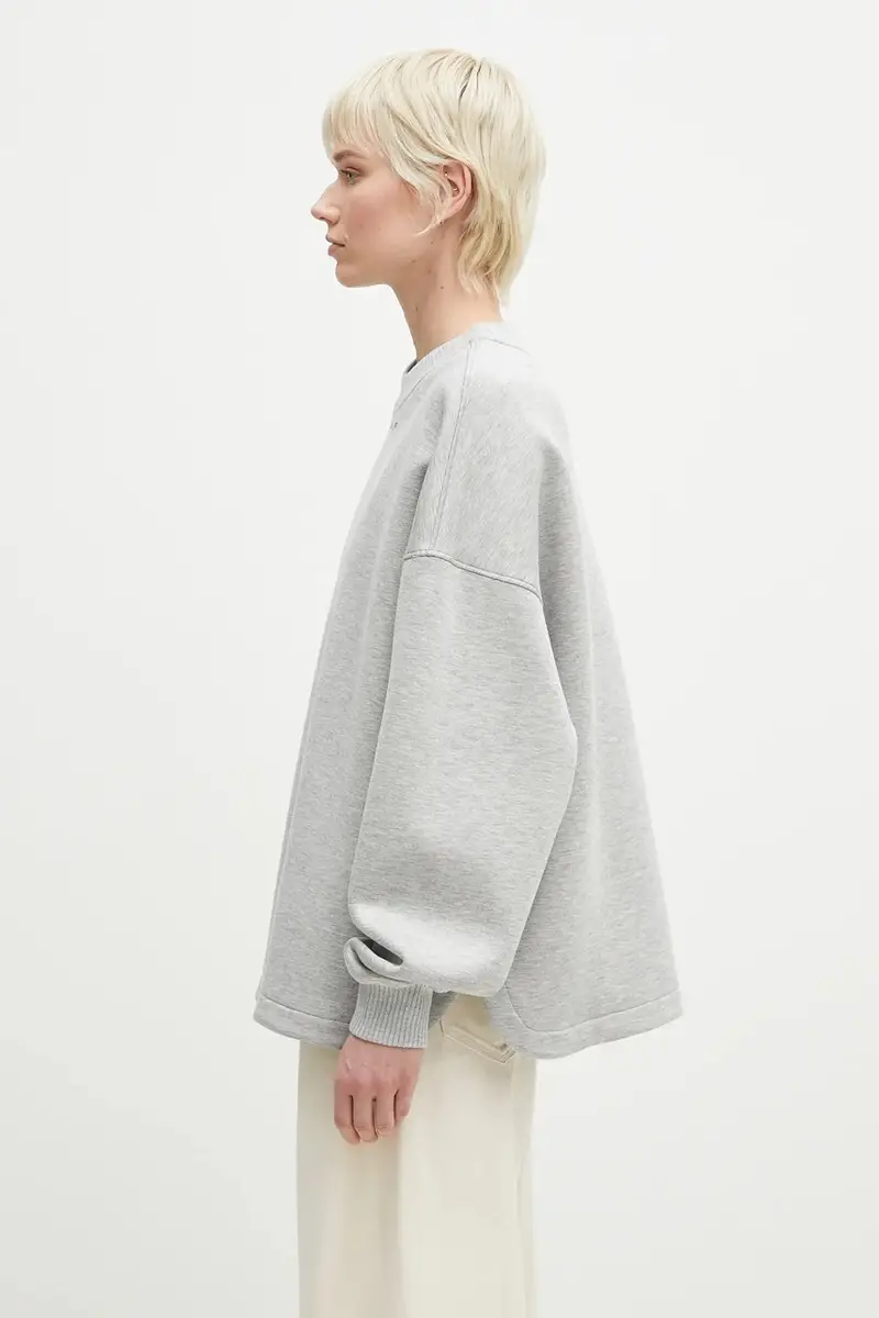 felpa Neoprene Embroidered Neck Relaxed Fit Grigio miniatura 4