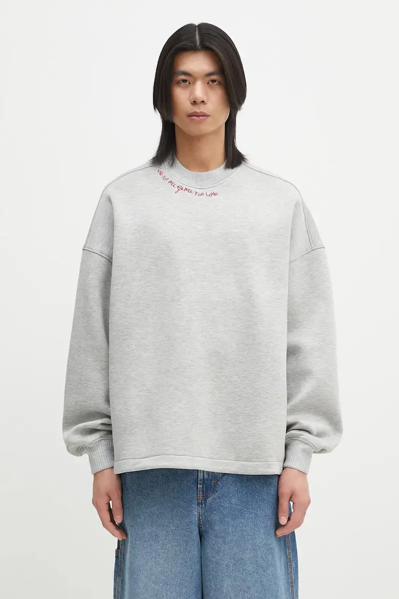 felpa Neoprene Embroidered Neck Relaxed Fit Grigio