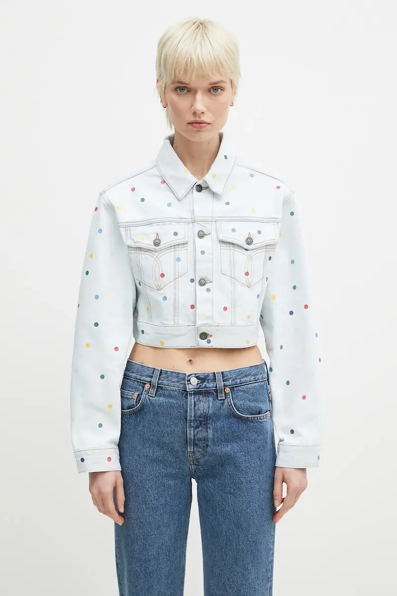 giacca di jeans in cotone Confetti Dot Cropped Denim colore blu W02SPDJA308DN03DN08