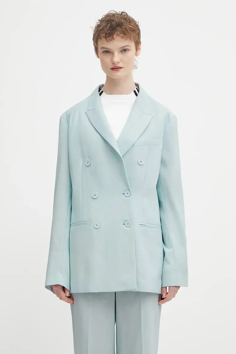 giacca in lana Double Breasted colore blu W02SPBDO059WO01BL02