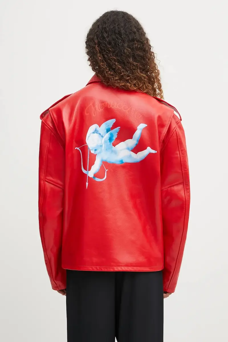 giacca in pelle Cupid Print Red Leather Aviator colore rosso W02FPLJA321LE01RD01