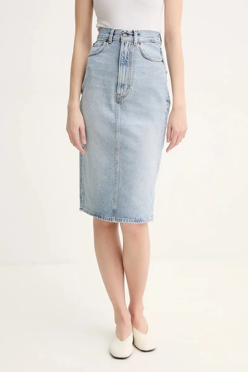 gonna di jeans Faded Heart Pocket Denim Midi Skirt colore blu W02SPDSK295DN01DN01
