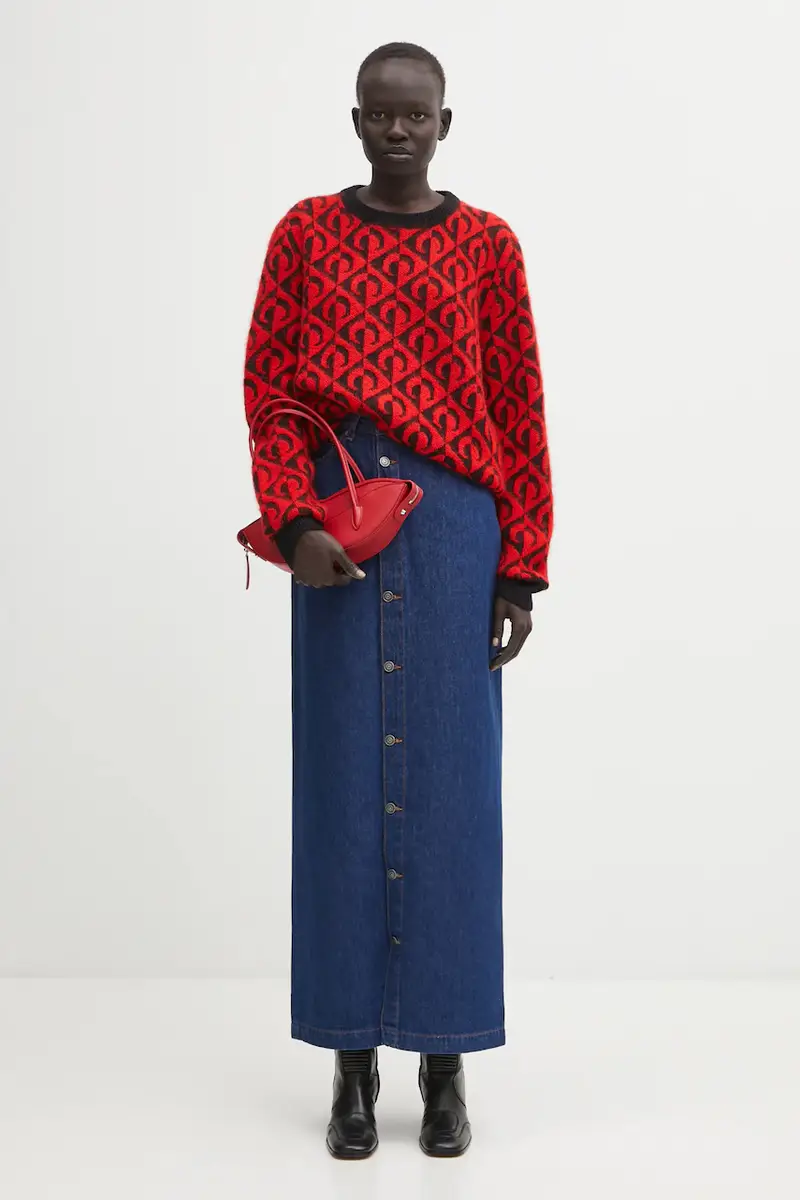 gonna di jeans Open Front Embroidered Maxi Denim colore blu navy W02FPDSK387DN01DN11 miniatura 4