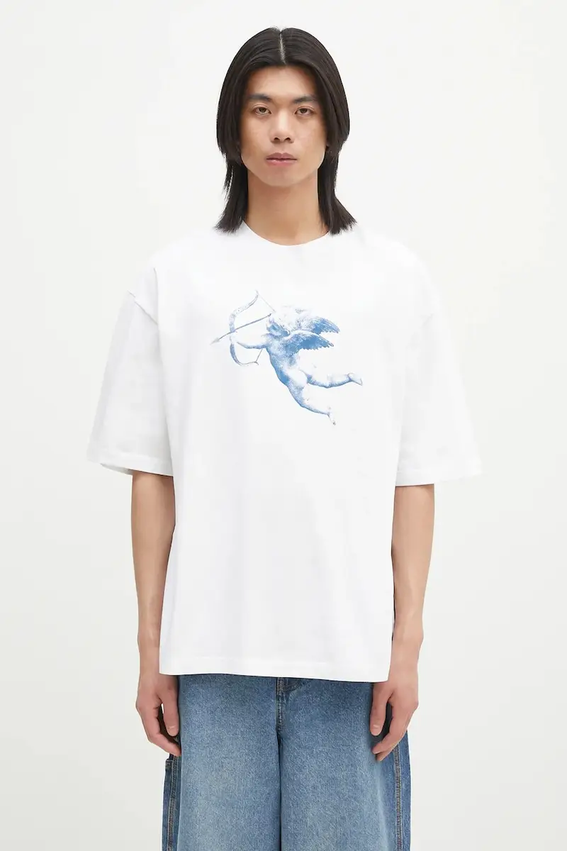 t-shirt in cotone Cupid Print Relaxed Fit colore bianco U02SPTSH101CJ01WH08