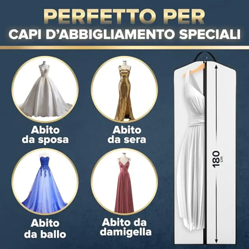 FiRiO 1 x Custodia Abito da Sposa 180 cm di Alta Qualità - Custodia Abito Lungo Donna per Abiti da Sposa, Abiti da miniatura 3