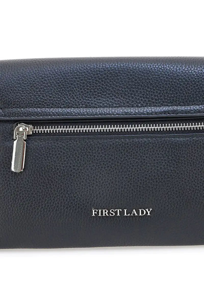 Borsa nera in vera pelle con manico corto e tracolla First Lady SL 68870 [NERO] miniatura 5
