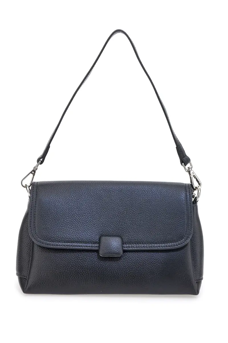Borsa nera in vera pelle con manico corto e tracolla First Lady SL 68870 [NERO]