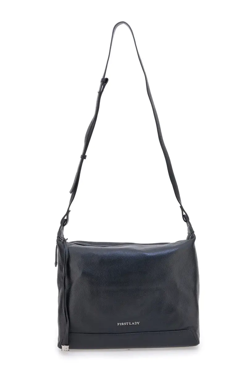 Borsa nera in vera pelle con tracolla e borsellino incluso First Lady SL 8801 [NERO]